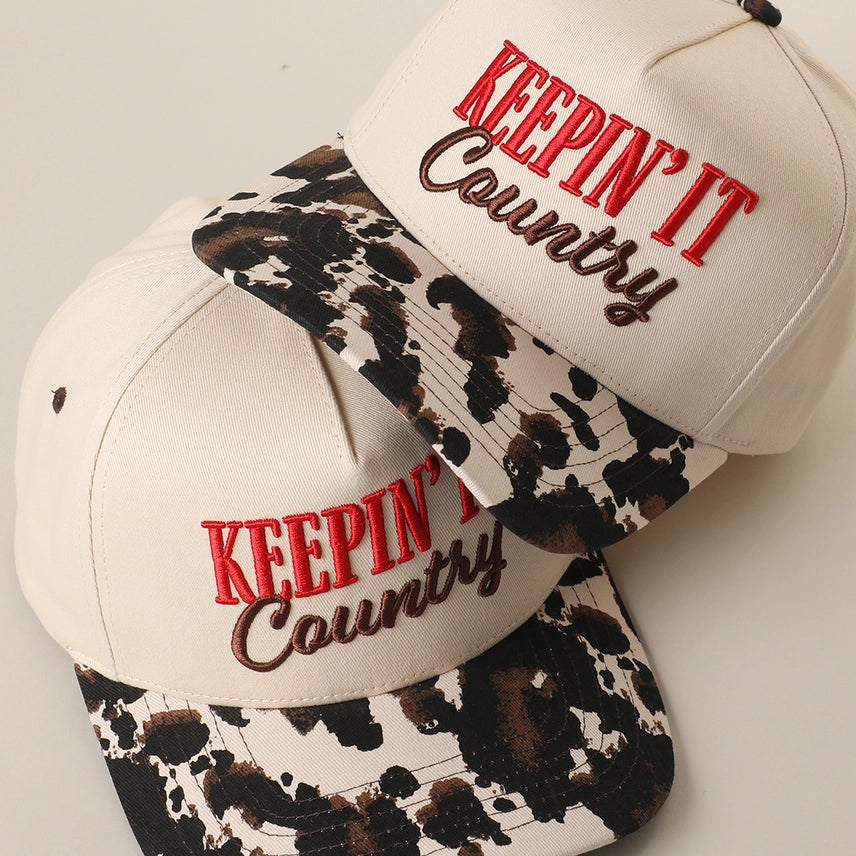 Keepin' It Country Cowprint Embroidedred Trucker Hat