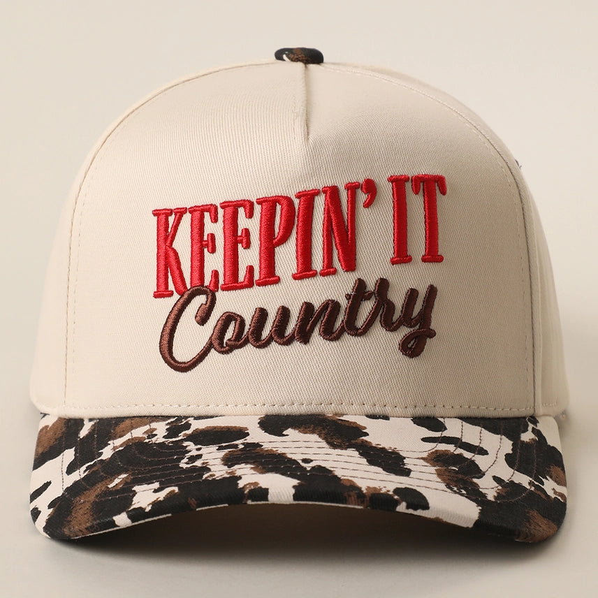 Keepin' It Country Cowprint Embroidedred Trucker Hat