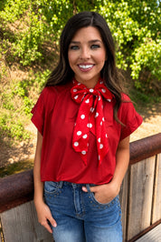 Prairie Polka Dot Twilly Scarf - Red