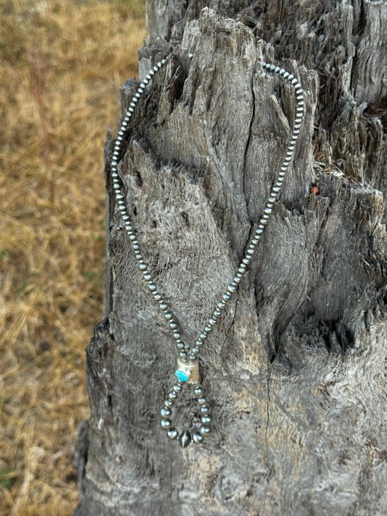 Kingman Turquoise and Silver Beads Jacla Necklace
