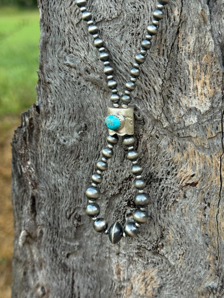 Kingman Turquoise and Silver Beads Jacla Necklace
