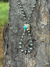 Kingman Turquoise and Silver Beads Jacla Necklace