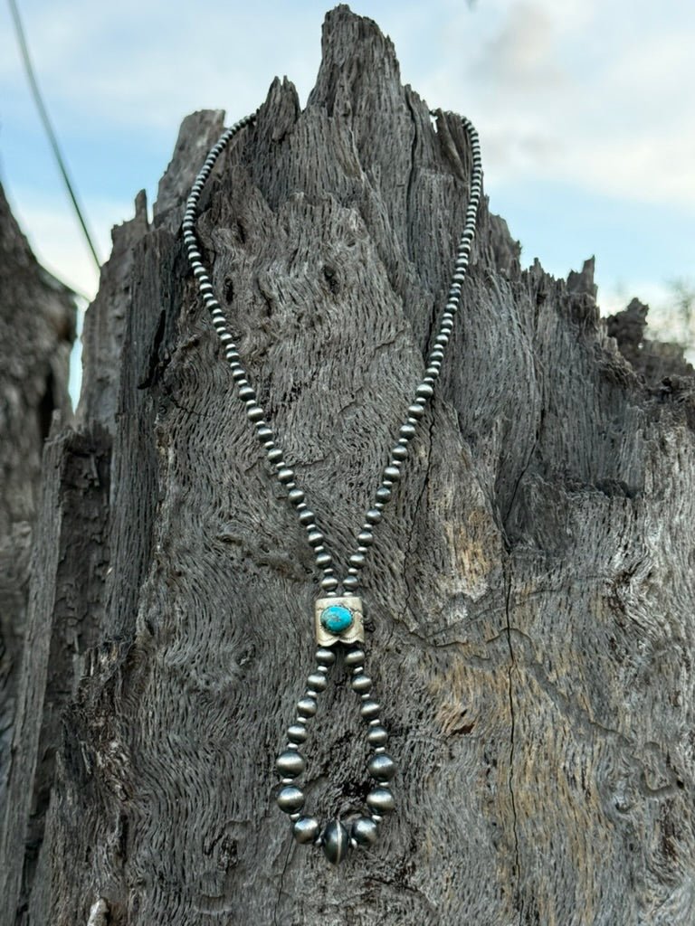 Kingman Turquoise and Silver Beads Jacla Necklace