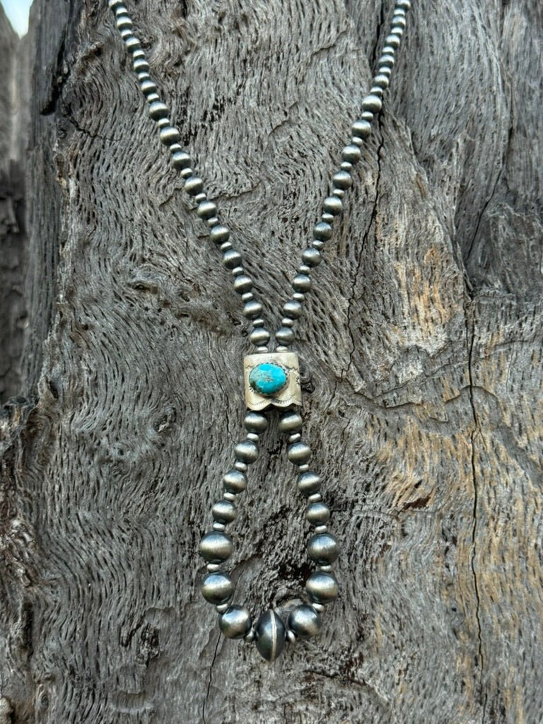 Kingman Turquoise and Silver Beads Jacla Necklace
