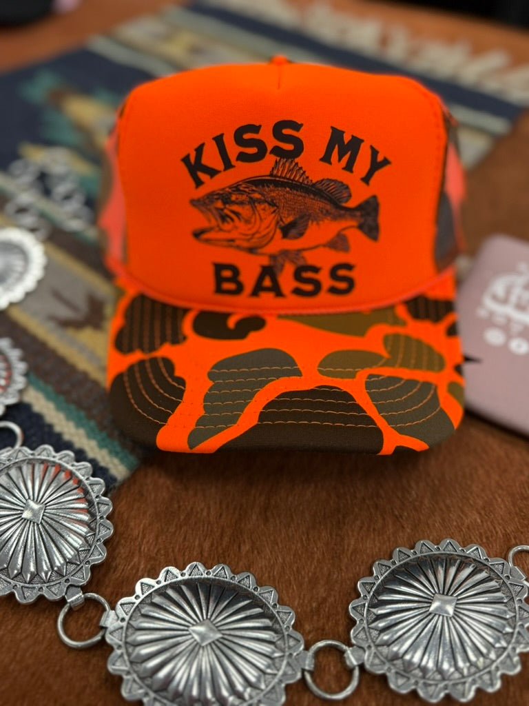 Kiss My Bass Orange Camo Trucker Hat
