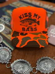 Kiss My Bass Orange Camo Trucker Hat