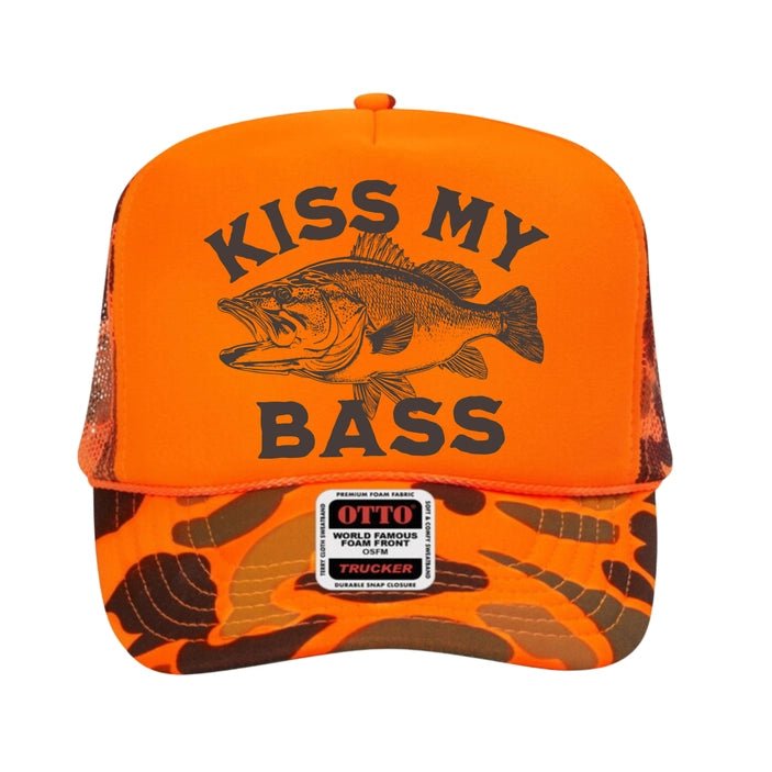 Kiss My Bass Orange Camo Trucker Hat