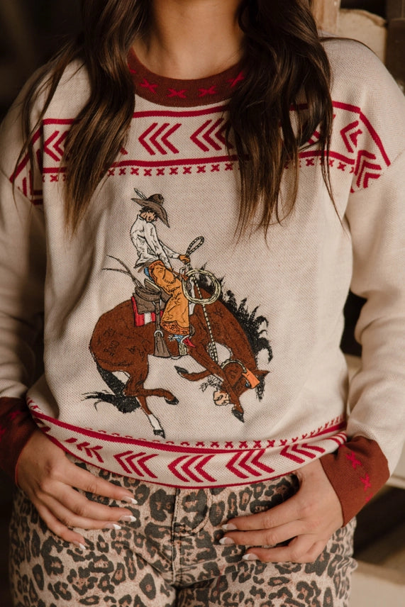 Western Bronc Rider Knit Sweater