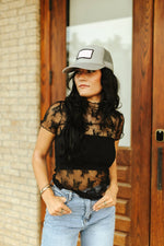 Lace Mesh Short Sleeve TopBlackS