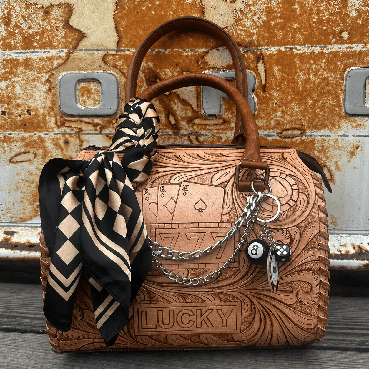 Lady Luck Tooled Leather Handbag