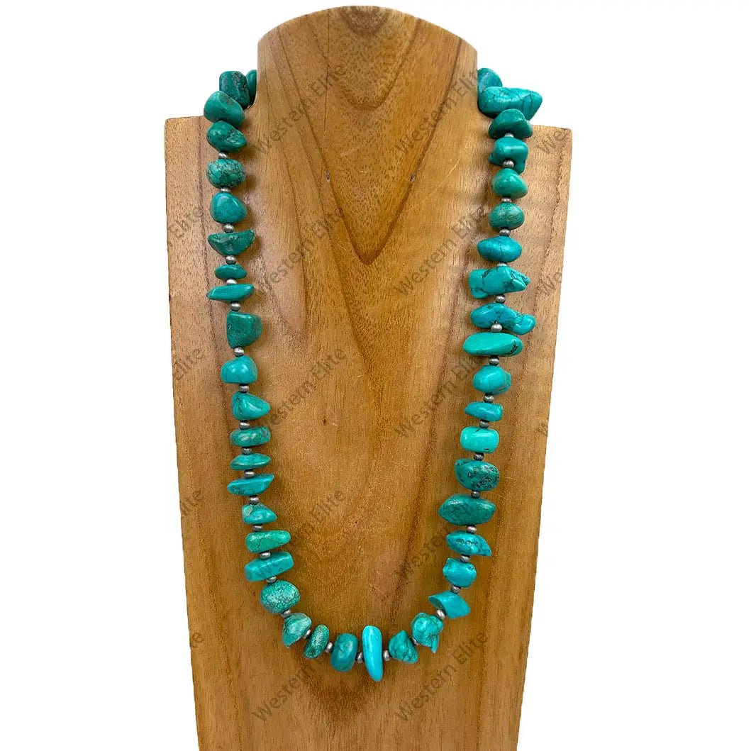 Large Blue Turquoise Nugget Beaded Necklace