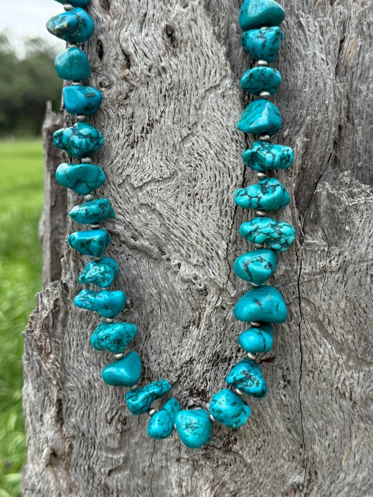 Large Blue Turquoise Nugget Beaded Necklace