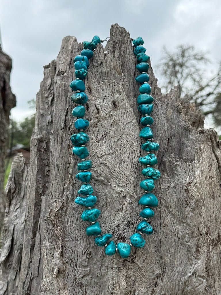 Large Blue Turquoise Nugget Beaded Necklace