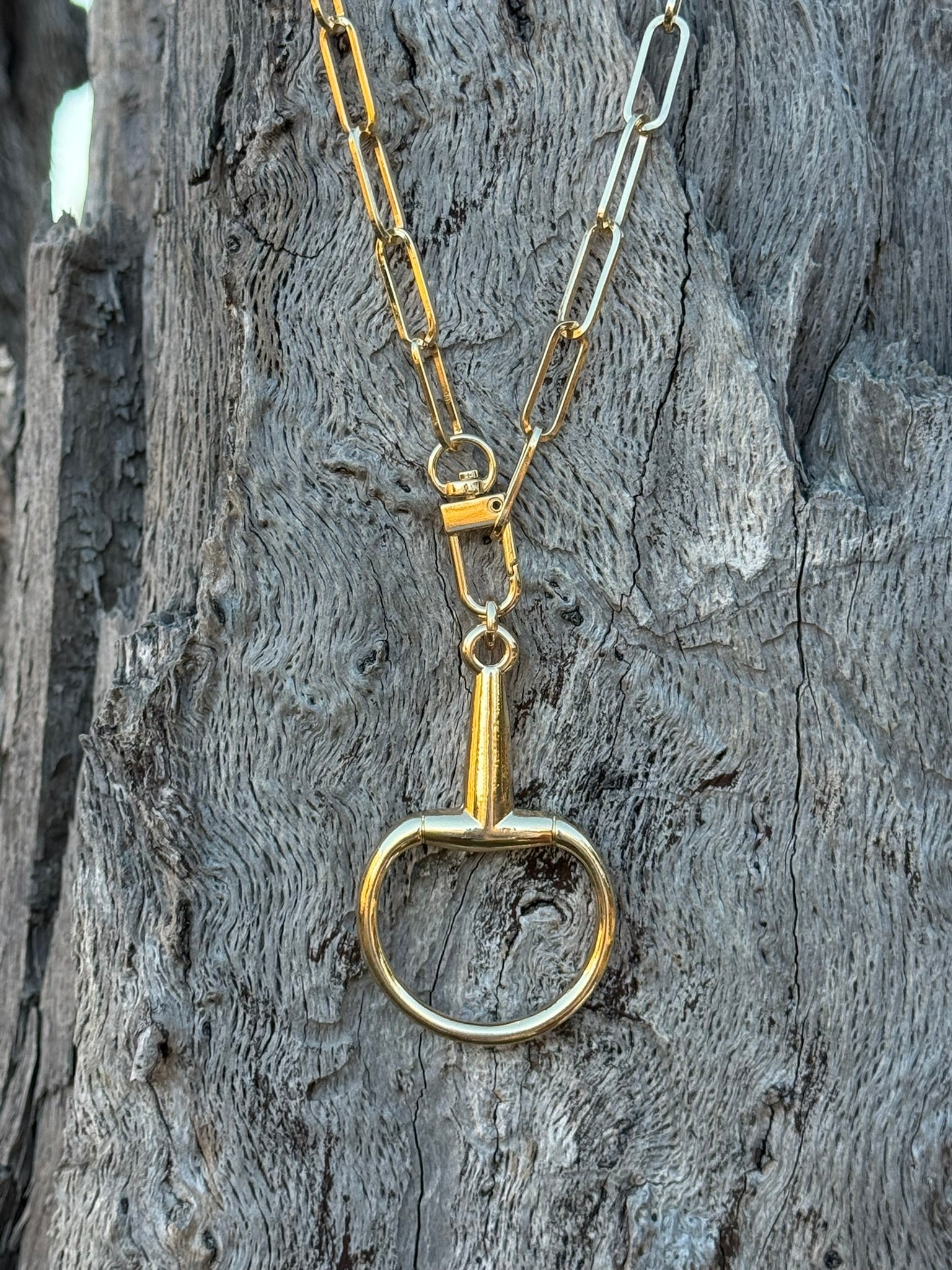 Large Gold Snaffle Bit Pendant Necklace
