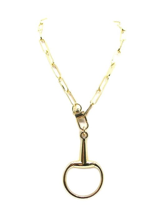 Large Gold Snaffle Bit Pendant Necklace