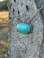 Large Oval Turquoise Pendant Necklace