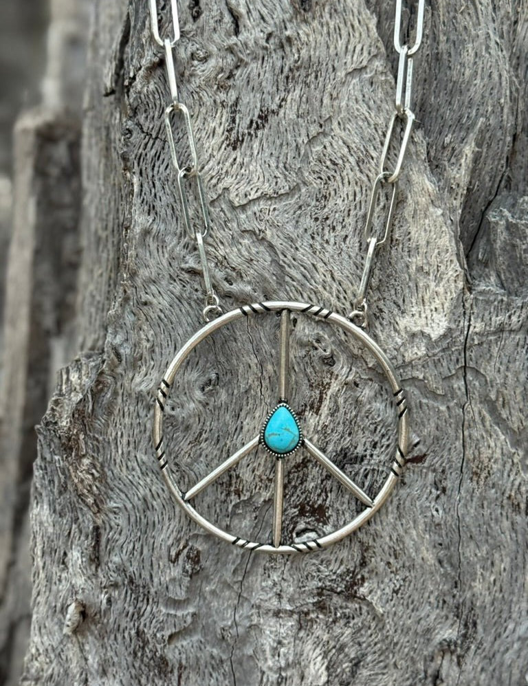 Large Paperclip Chain Peace Necklace