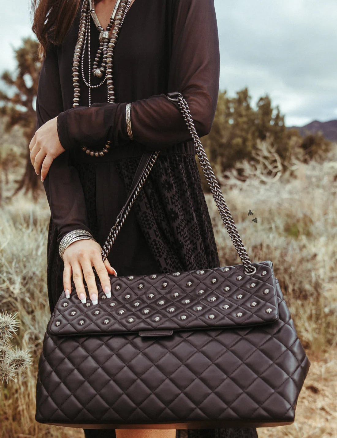 Large Studded Quilted Leather Handbag