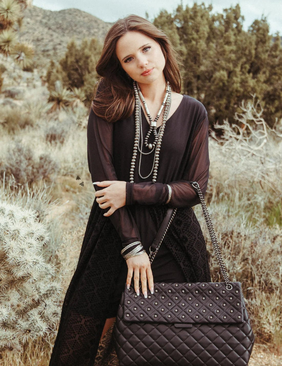Large Studded Quilted Leather Handbag