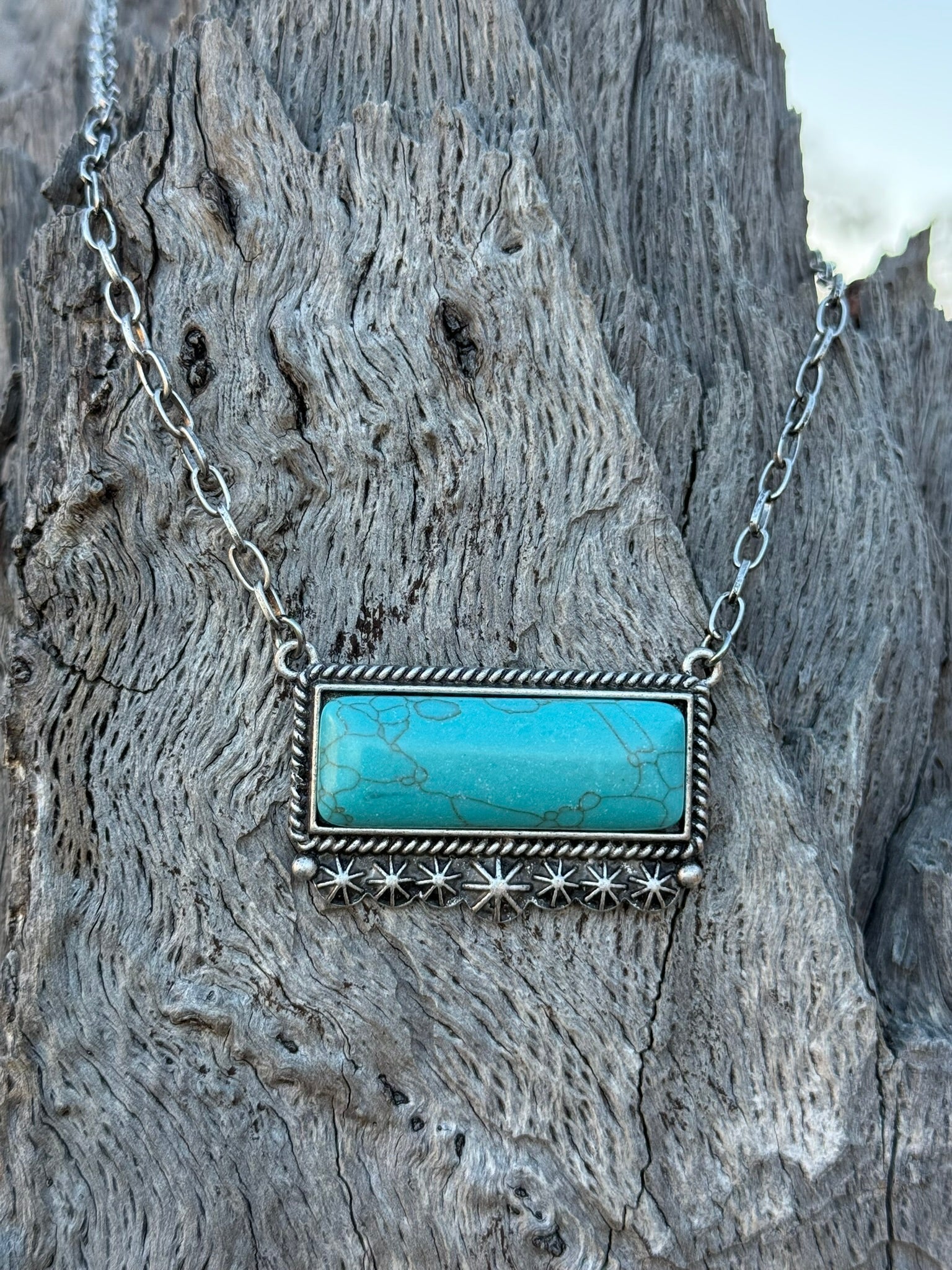 Large Turquoise Bar Chain Necklace