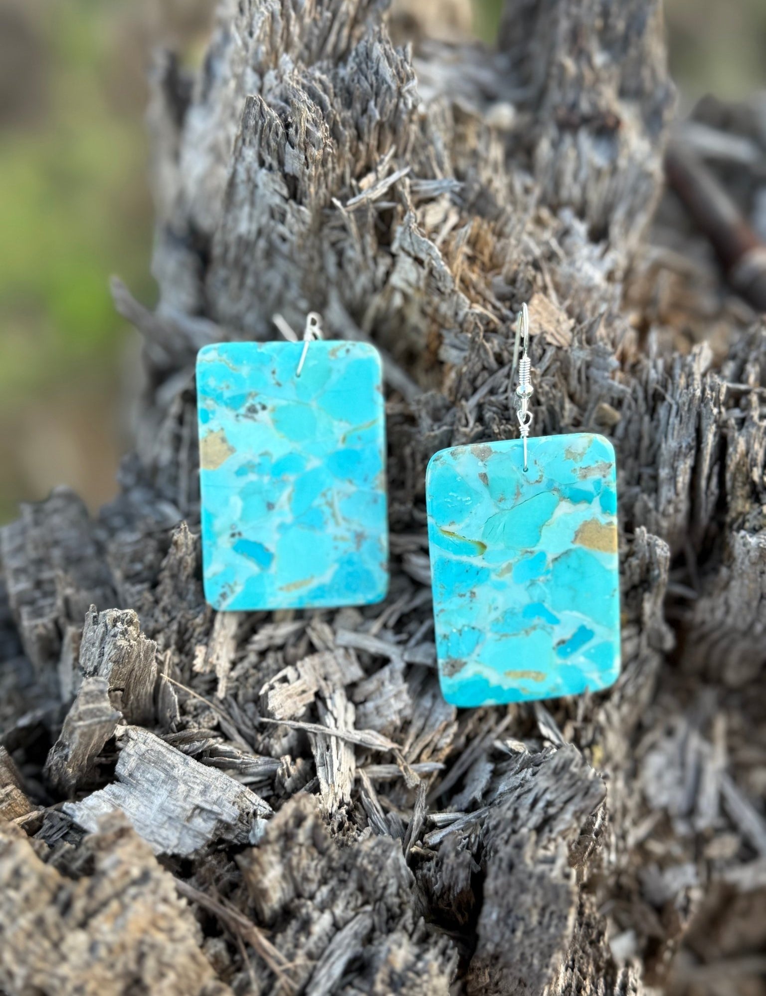 Large Turquoise Rectangle Slab Earrings