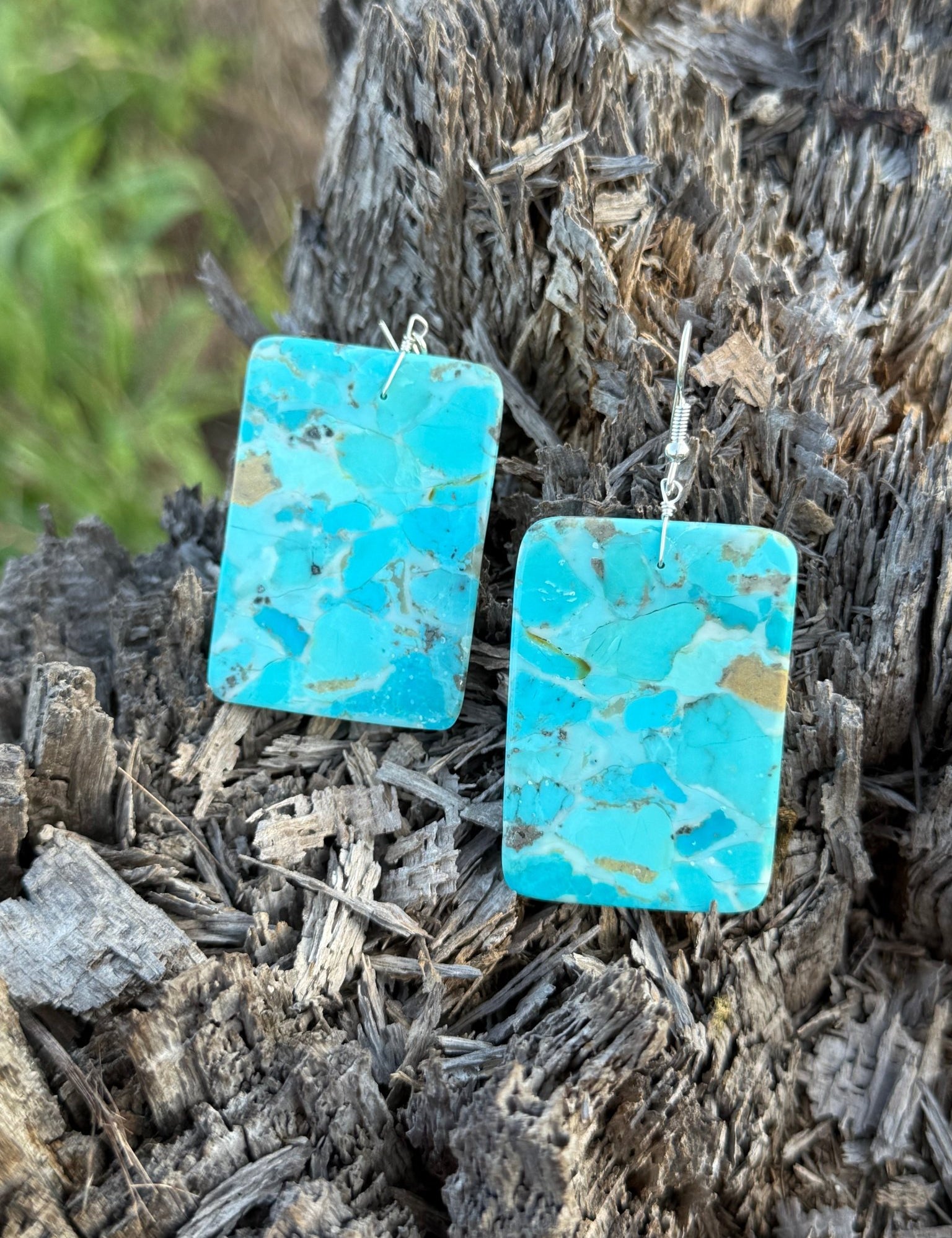 Large Turquoise Rectangle Slab Earrings