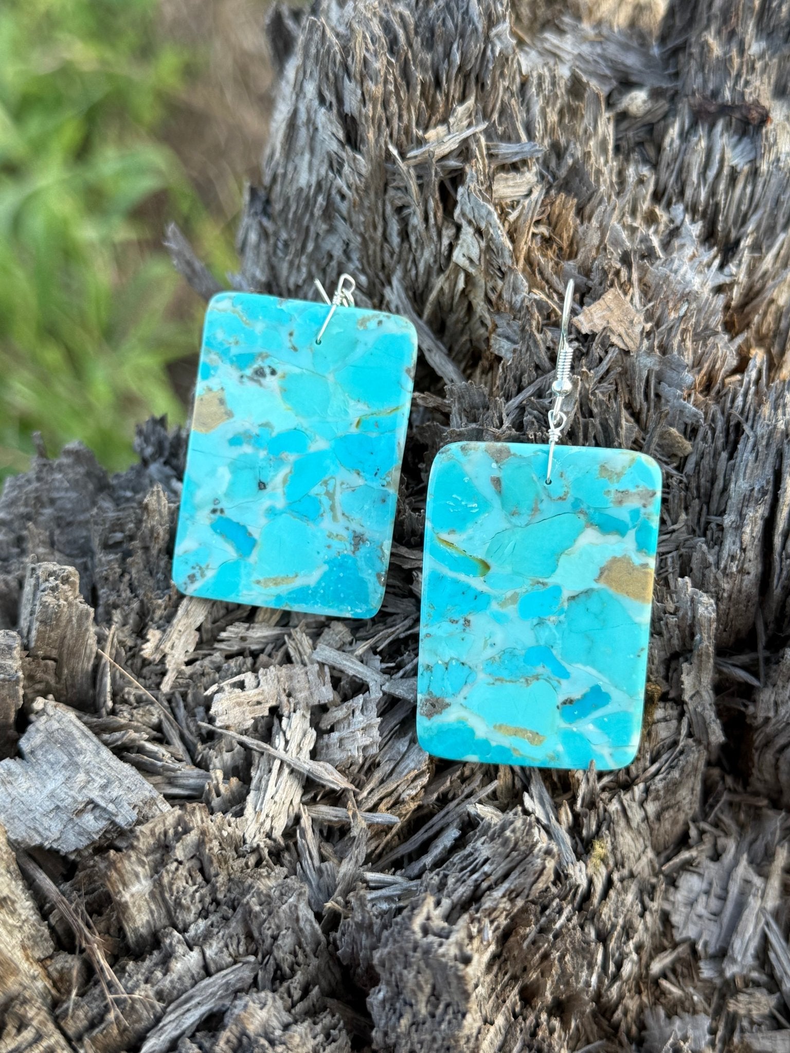 Large Turquoise Rectangle Slab Earrings