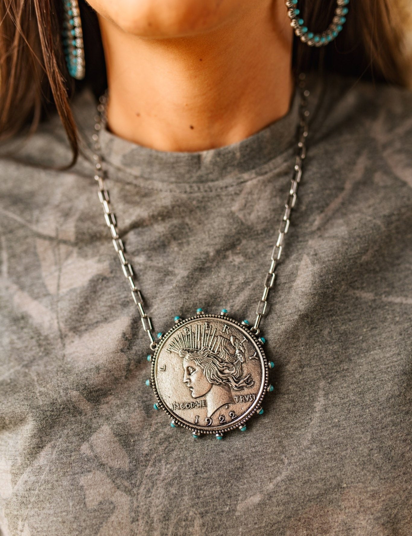 Large Western Liberty Coin Pendant Necklace