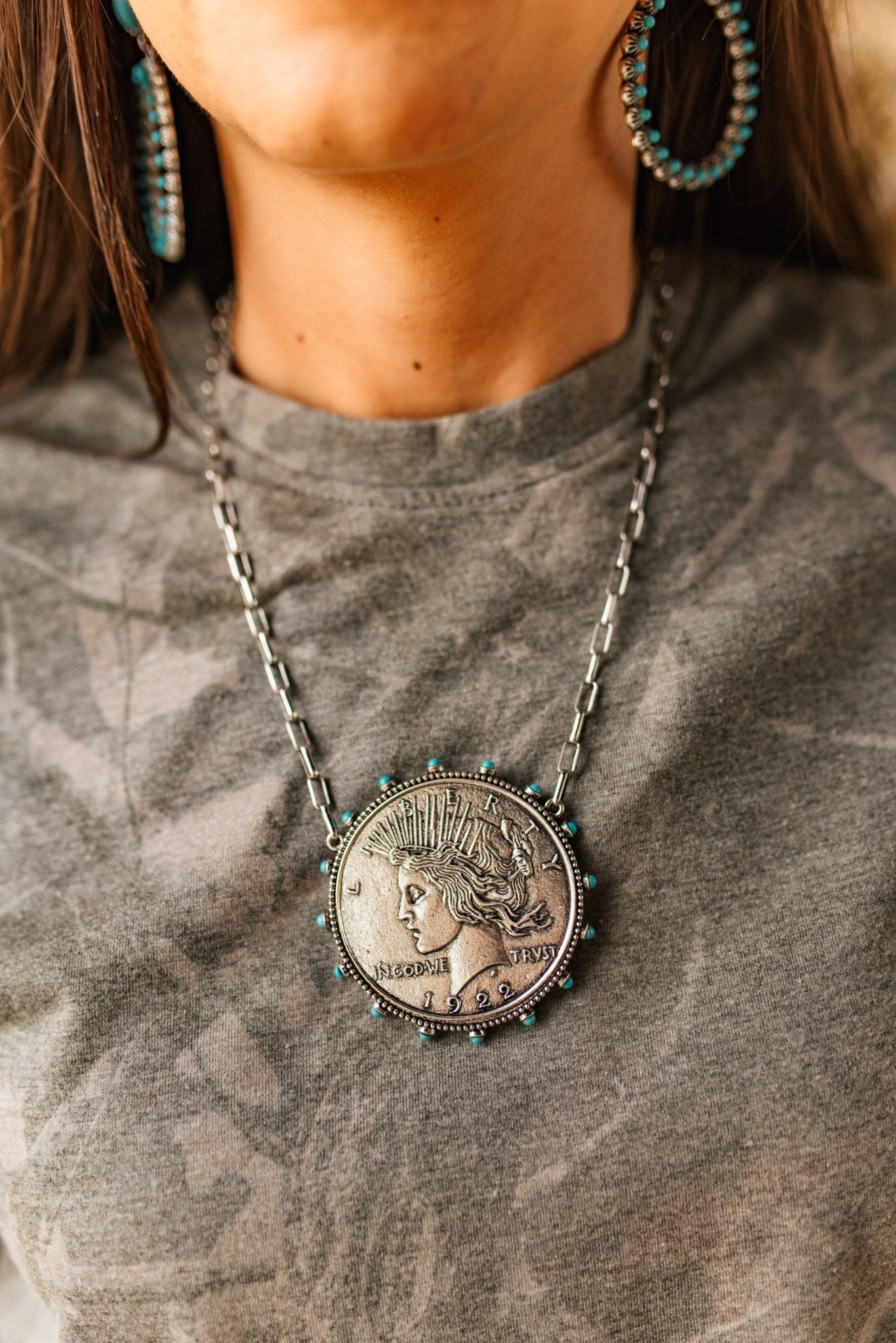 Large Western Liberty Coin Pendant Necklace
