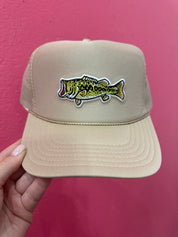 Largemouth Bass Patch Trucker HatTan