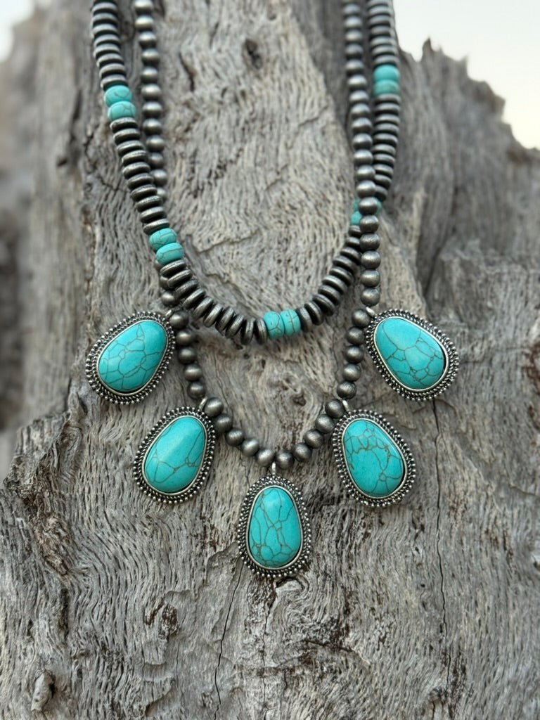 Layered Pearls Turquoise Necklace