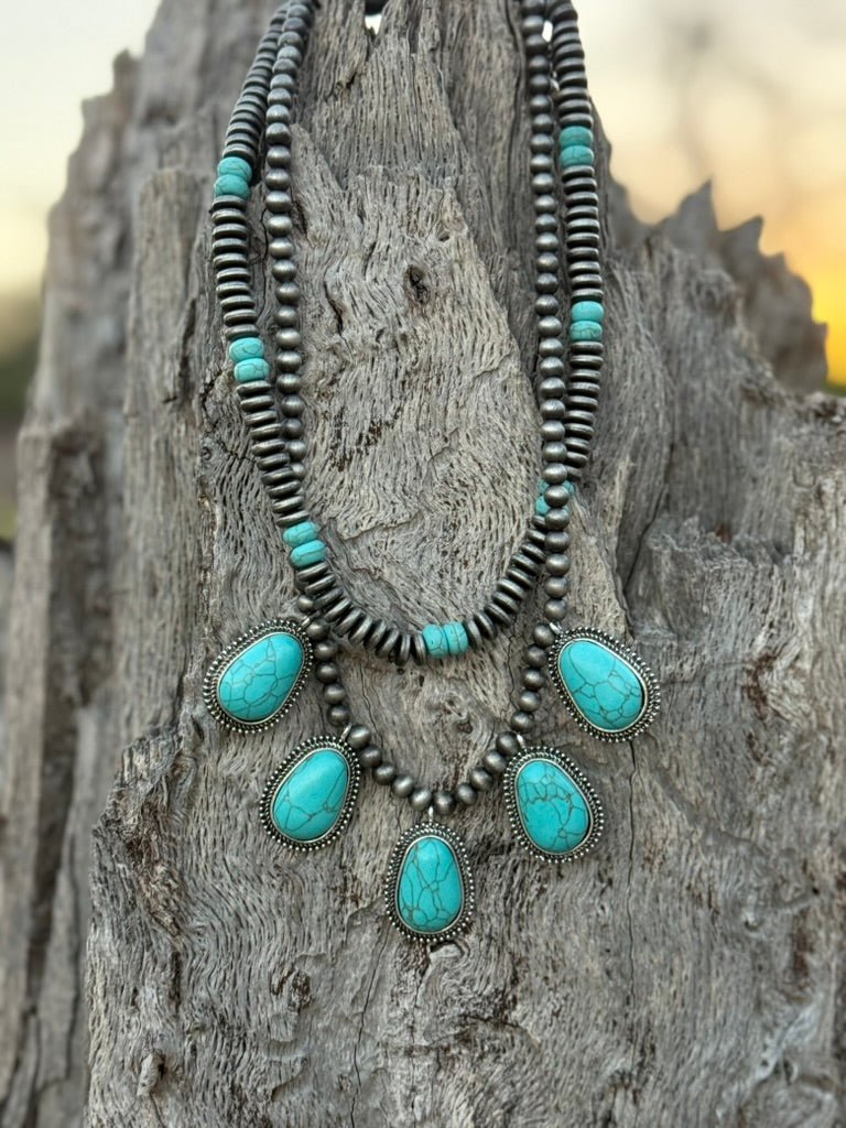 Layered Pearls Turquoise Necklace