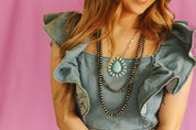 Layered Silver Pearl and Chain Turquoise Cluster NecklaceTurquoiseOS