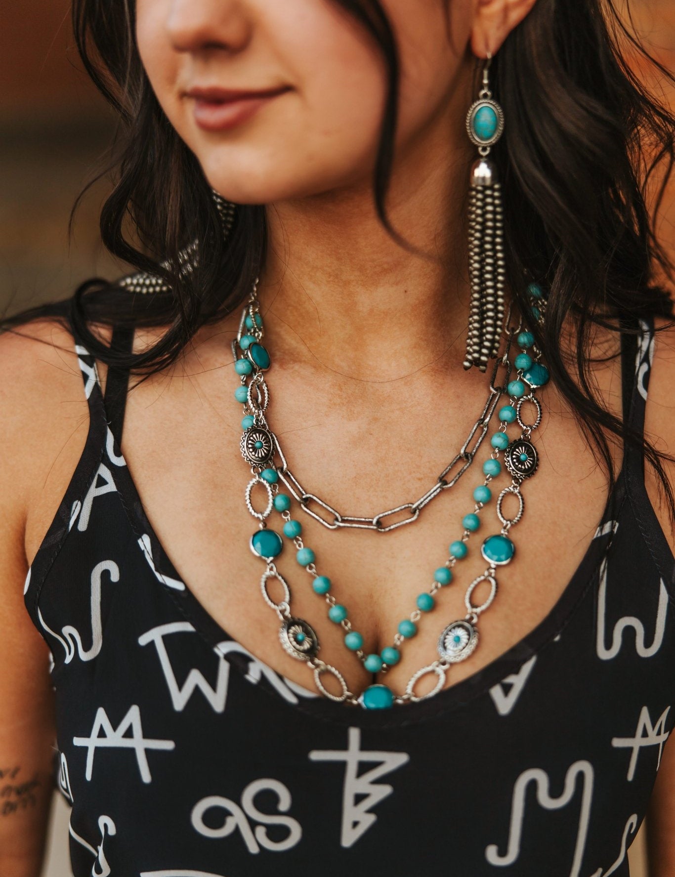 Layered Turquoise and Concho Necklace