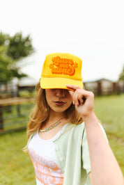 Leave Me Alone Retro Flower Trucker HatGold