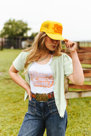 Leave Me Alone Retro Flower Trucker HatGold