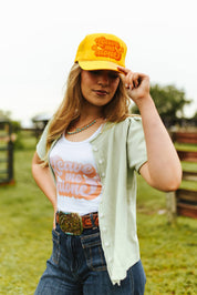 Leave Me Alone Retro Flower Trucker HatGold