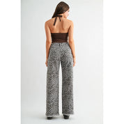 High-Rise Leopard Wide Leg Frayed Hem Pants