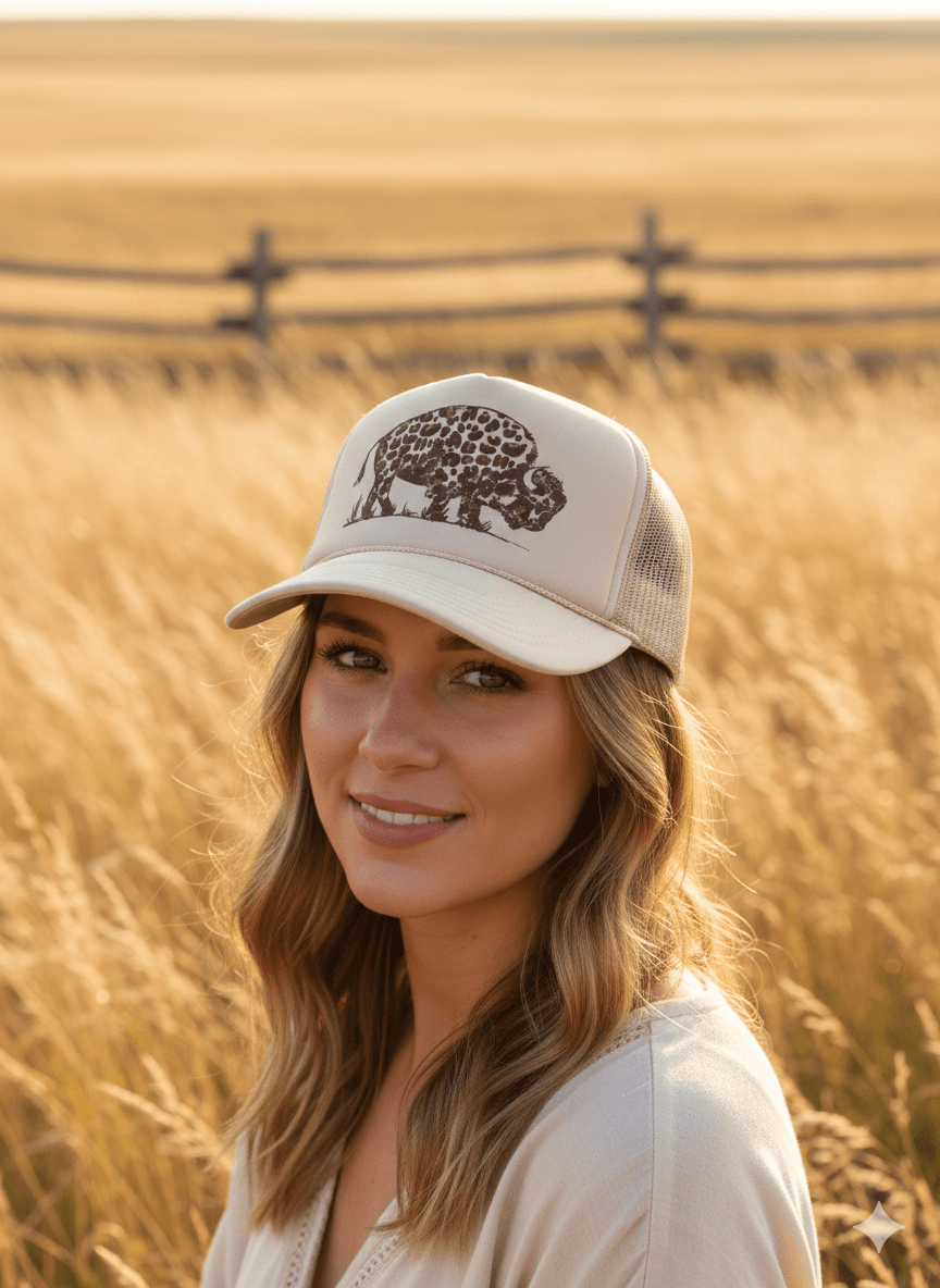 Leopard Buffalo Trucker HatKhaki