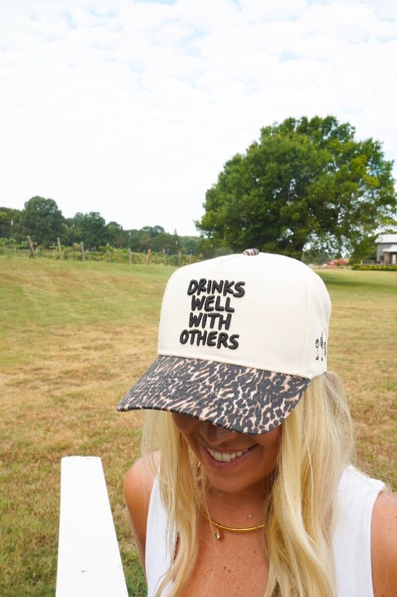 Leopard Drinks Well With Others Embroidered Trucker Hat