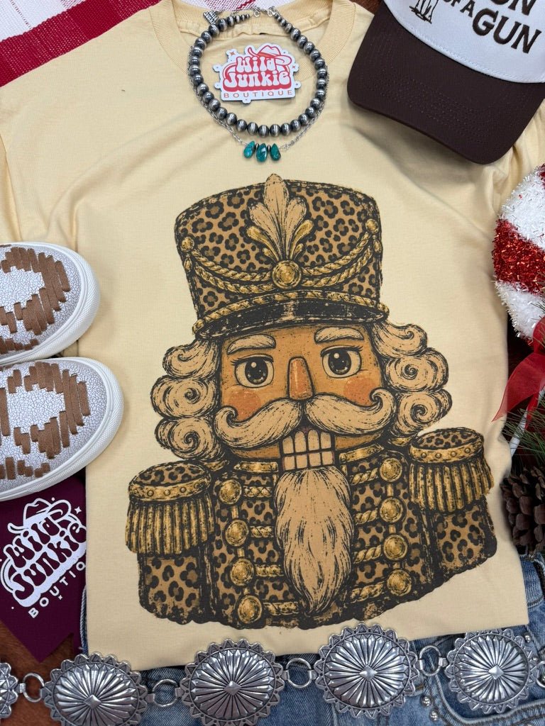 Leopard Print Nutcracker Christmas Graphic TeeVegas GoldS