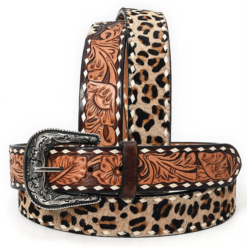 Leopard Trail Tooled Leather Belt