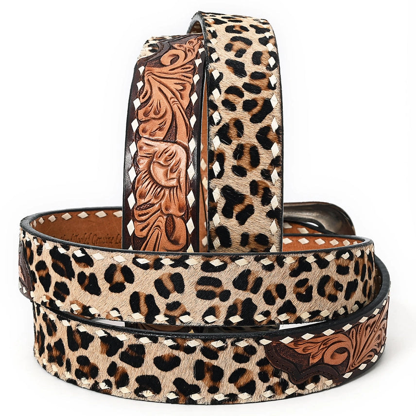 Leopard Trail Tooled Leather Belt