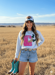 Let's Ho Girls Christmas Glitter Embroidered Patch SweatshirtOatmealS