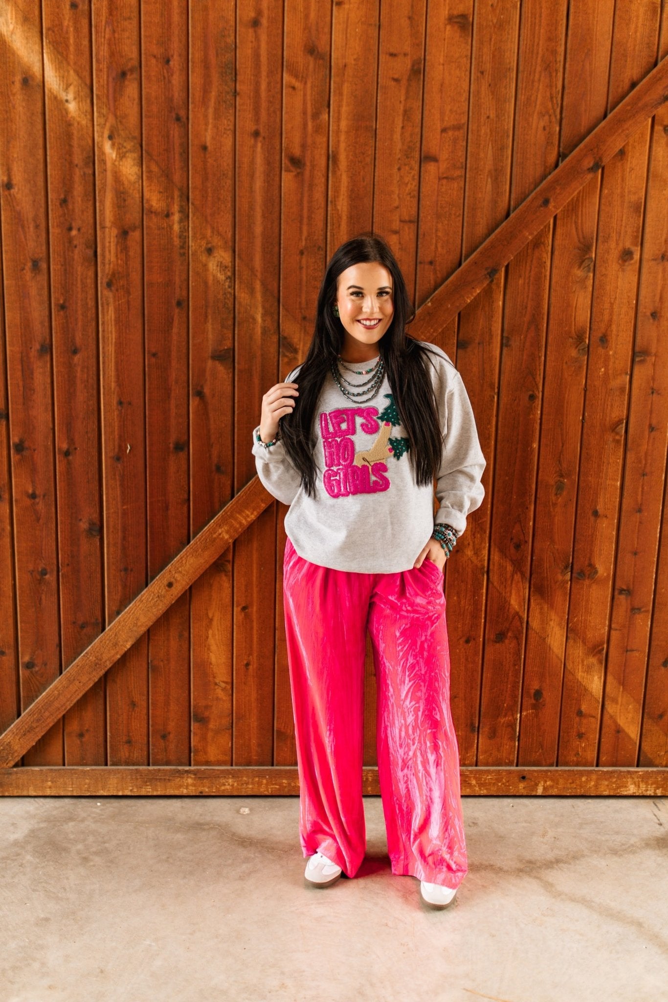 Let's Ho Girls Christmas Glitter Patch SweatshirtOatmealS