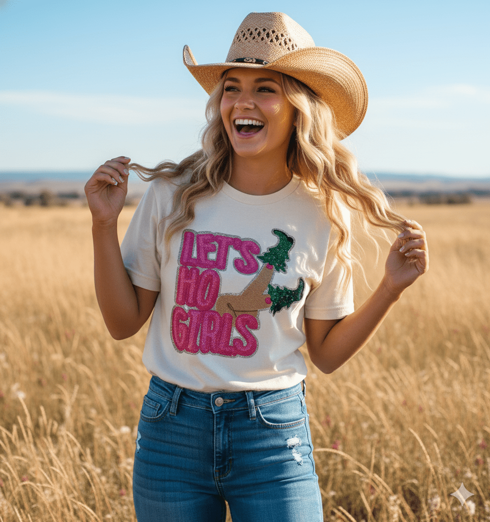 Let's Ho Girls Christmas Glitter Patch TeeHeather OatS