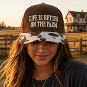 Life is Better on The Farm Embroidered Trucker HatBrown