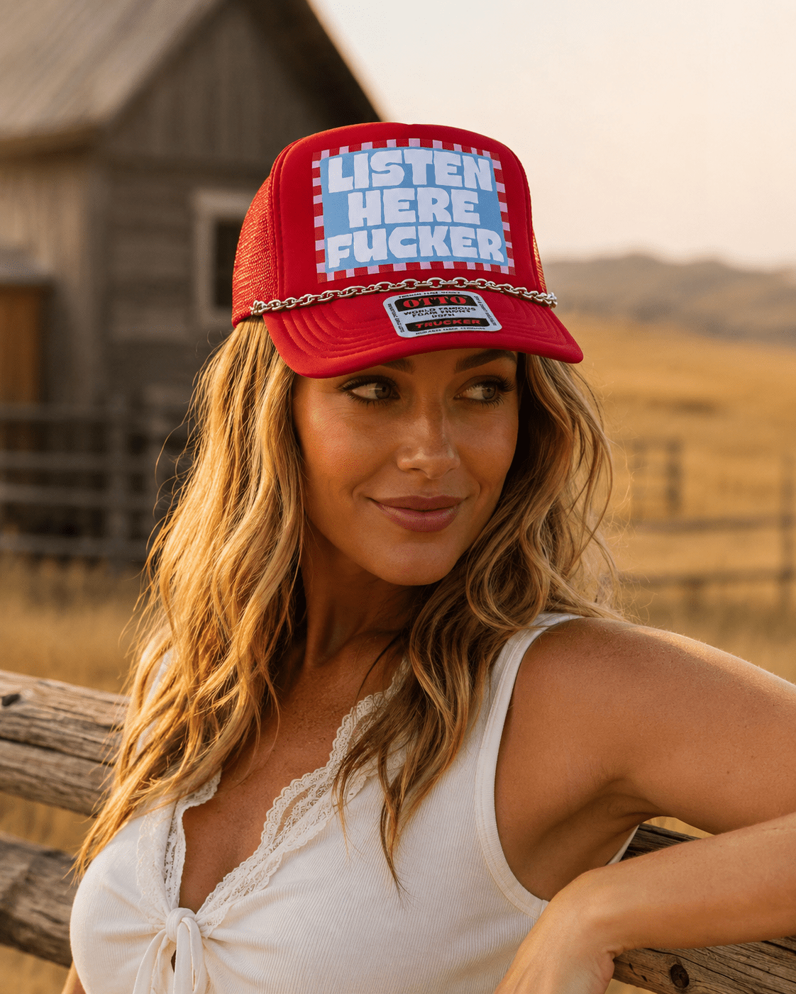 Listen Here Fucker Trucker Hat with Chain