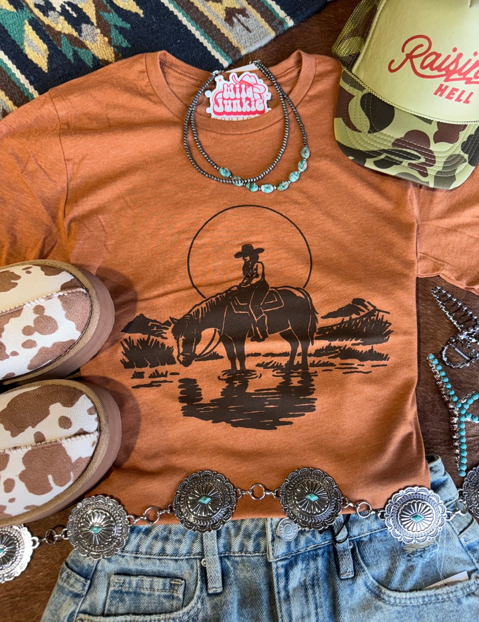 Lone Cowgirl Rider Graphic TeeHeather AutumnS