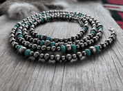 Long Silver Pearl and Turquoise Necklace